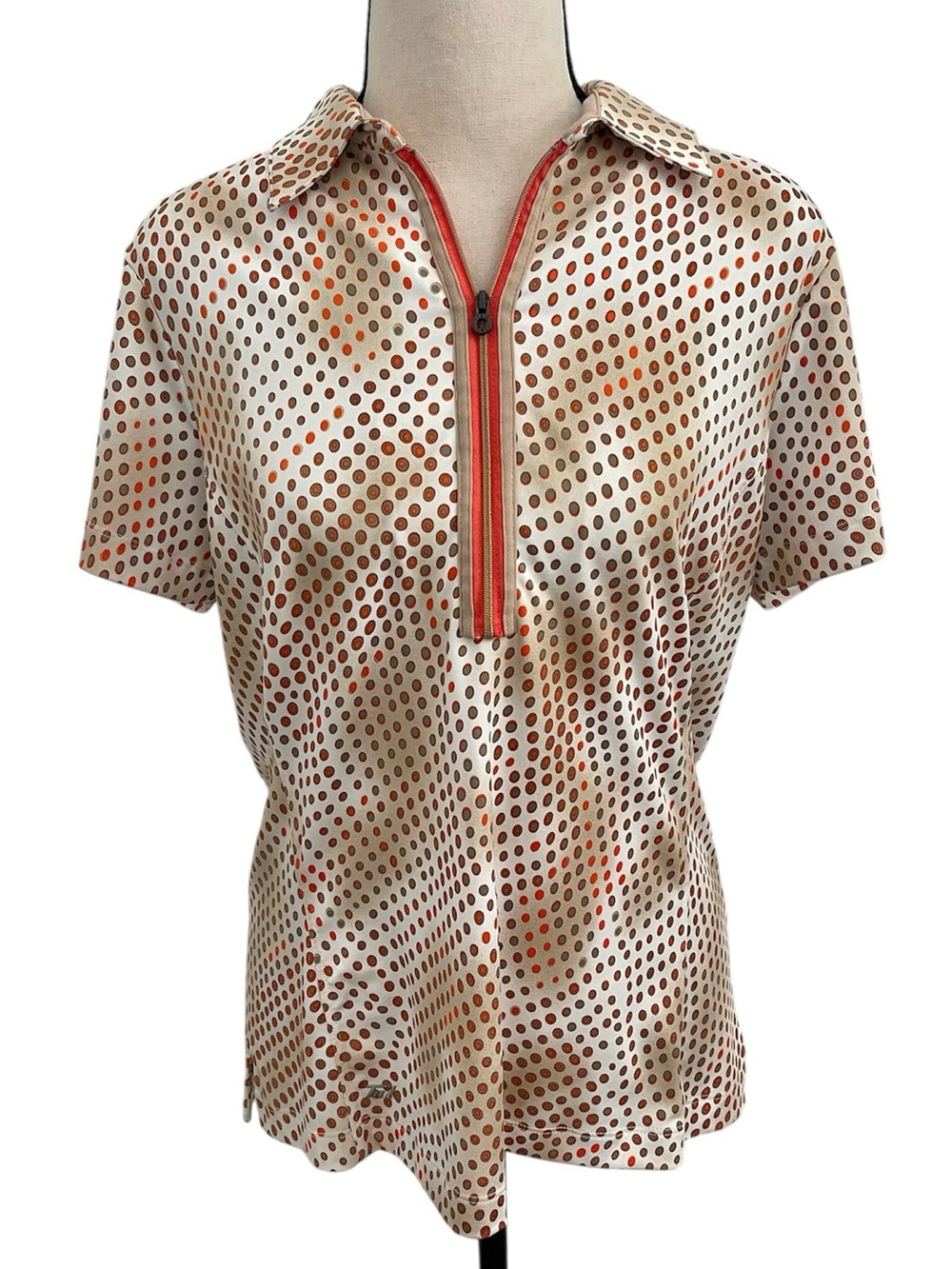 Tail | Short Sleeve Zip Polka Dot Golf Shirt Sz M